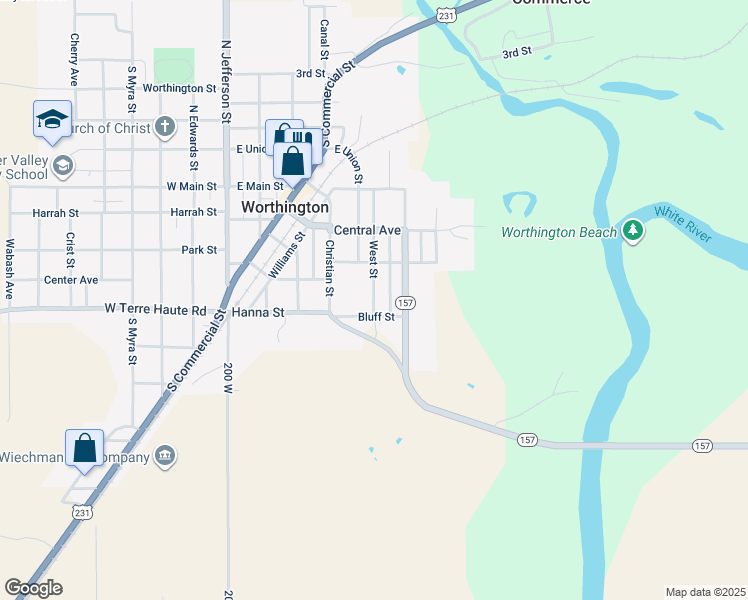 map of restaurants, bars, coffee shops, grocery stores, and more near 200 West Street in Worthington