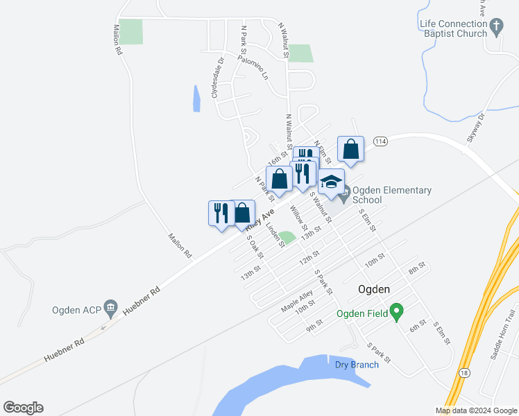 map of restaurants, bars, coffee shops, grocery stores, and more near 150-198 North Park Street in Ogden