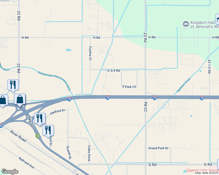 map of restaurants, bars, coffee shops, grocery stores, and more near 762 Goldenrod Court in Grand Junction