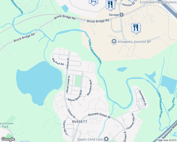 map of restaurants, bars, coffee shops, grocery stores, and more near 8050 Patuxent Landing Loop in Laurel