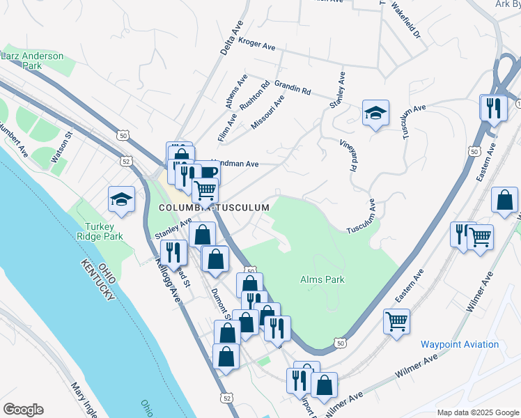map of restaurants, bars, coffee shops, grocery stores, and more near 531 Tusculum Avenue in Cincinnati