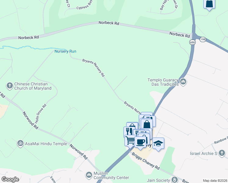 map of restaurants, bars, coffee shops, grocery stores, and more near Holly Grove Road in Silver Spring