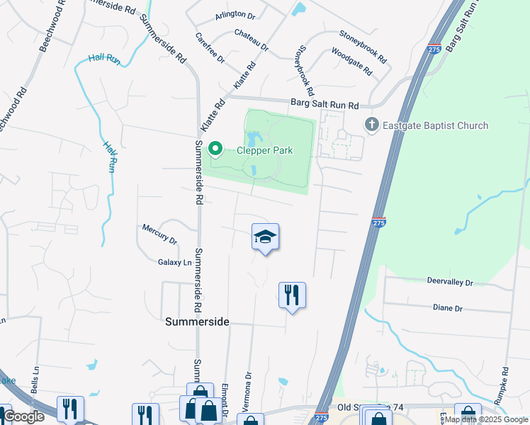 map of restaurants, bars, coffee shops, grocery stores, and more near 667 Parkland Drive in Cincinnati