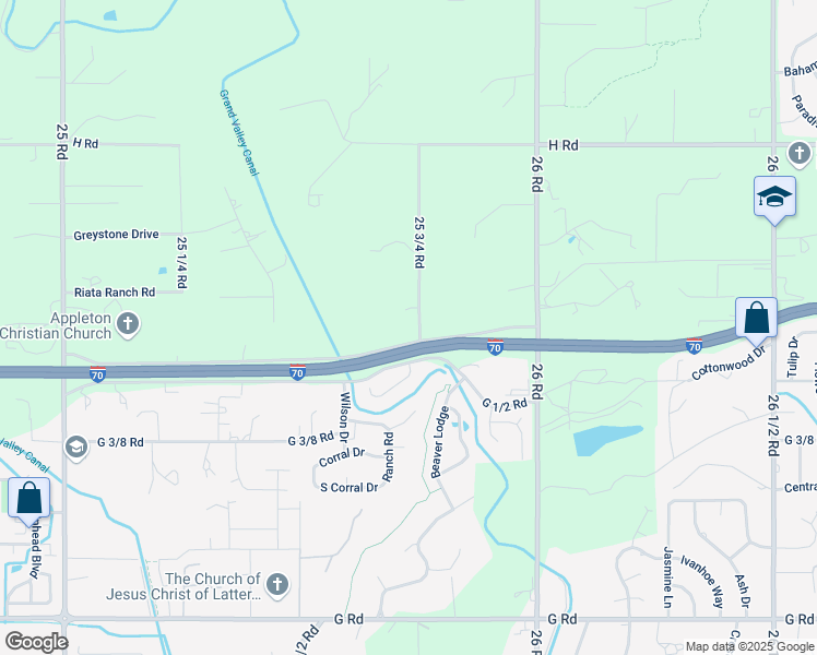 map of restaurants, bars, coffee shops, grocery stores, and more near 701-745 25 3/4 Road in Grand Junction