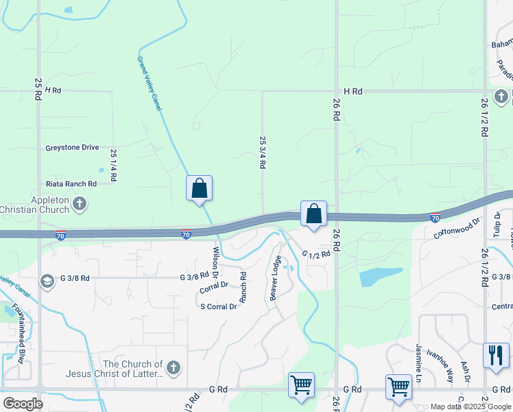 map of restaurants, bars, coffee shops, grocery stores, and more near 701-745 25 3/4 Road in Grand Junction