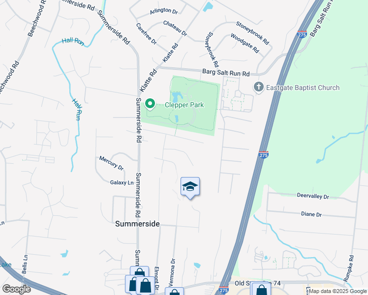 map of restaurants, bars, coffee shops, grocery stores, and more near 667 Parkland Drive in Cincinnati