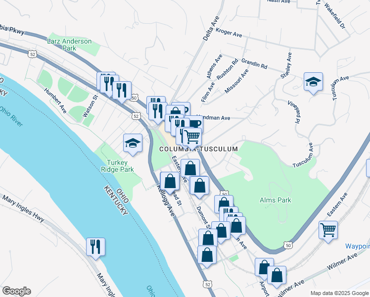 map of restaurants, bars, coffee shops, grocery stores, and more near 308 Broughton Street in Cincinnati