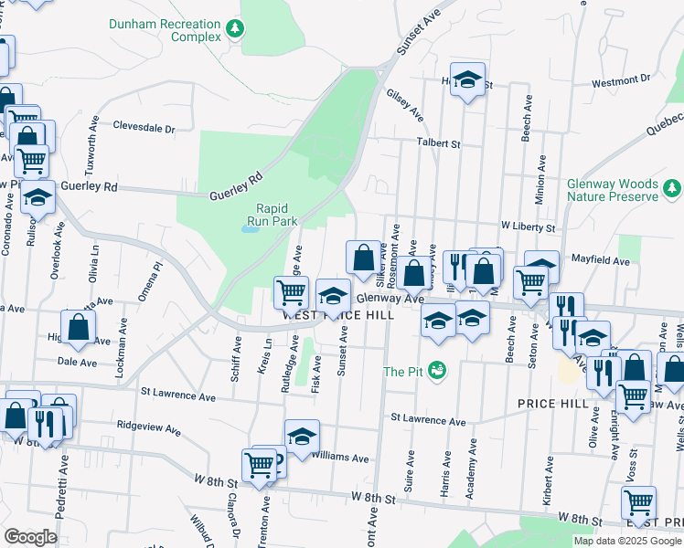 map of restaurants, bars, coffee shops, grocery stores, and more near 1231 Sunset Avenue in Cincinnati