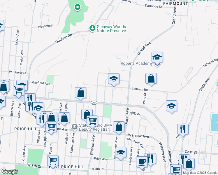 map of restaurants, bars, coffee shops, grocery stores, and more near 3209 Lehman Road in Cincinnati