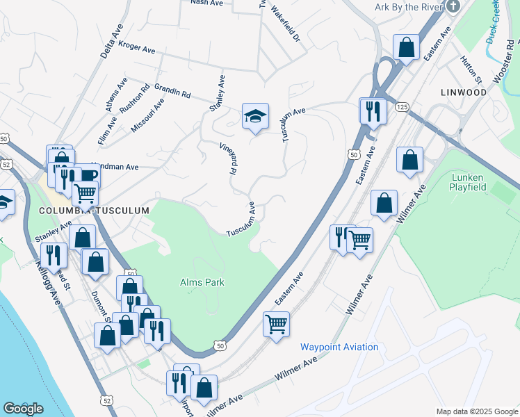 map of restaurants, bars, coffee shops, grocery stores, and more near 755 Crevillings Lane in Cincinnati