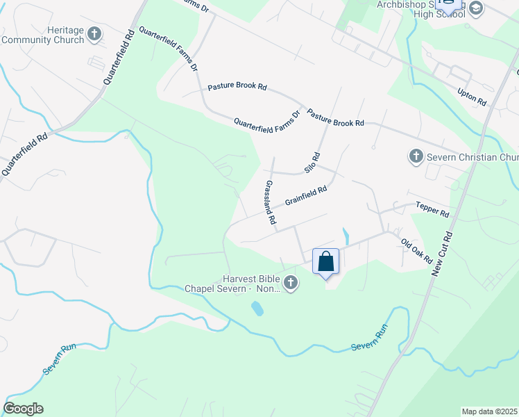 map of restaurants, bars, coffee shops, grocery stores, and more near 8300 Grainfield Road in Severn