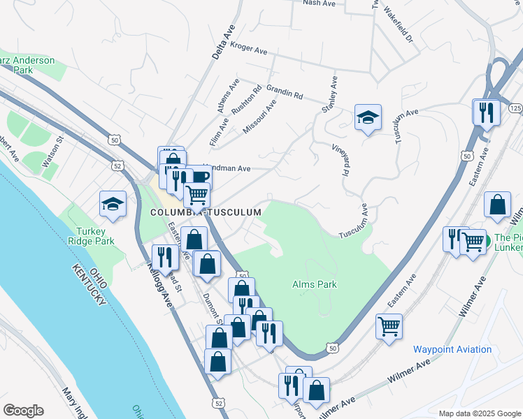 map of restaurants, bars, coffee shops, grocery stores, and more near 550 Tusculum Avenue in Cincinnati