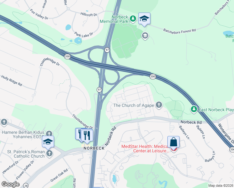 map of restaurants, bars, coffee shops, grocery stores, and more near 3623 Summer House Street in Silver Spring