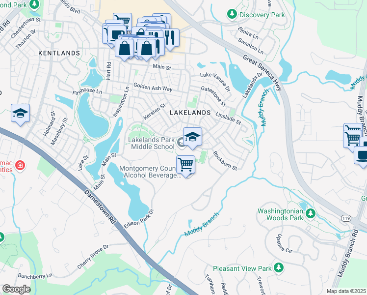 map of restaurants, bars, coffee shops, grocery stores, and more near 1200 Main Street in Gaithersburg