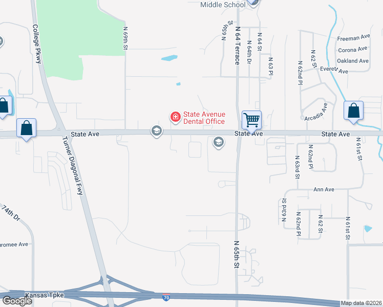 map of restaurants, bars, coffee shops, grocery stores, and more near 6629 State Avenue in Kansas City