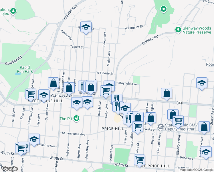 map of restaurants, bars, coffee shops, grocery stores, and more near 1241 Henkel Drive in Cincinnati