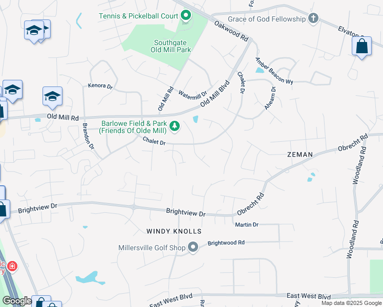 map of restaurants, bars, coffee shops, grocery stores, and more near 8240 Rupert Road North in Millersville