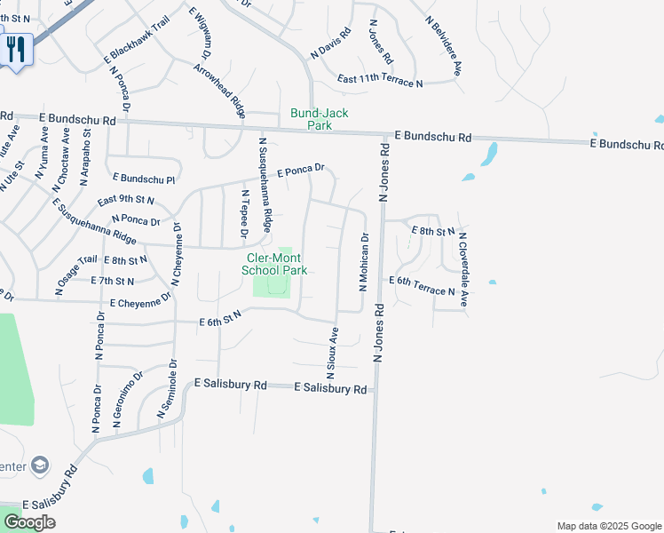 map of restaurants, bars, coffee shops, grocery stores, and more near 705 North Sioux Avenue in Independence
