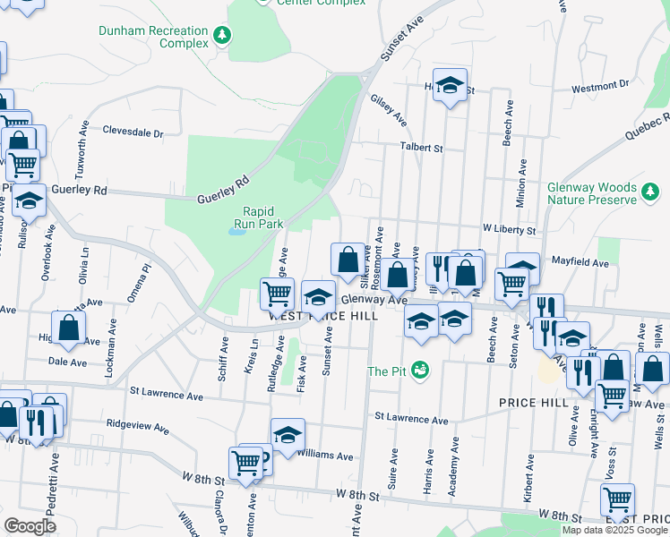 map of restaurants, bars, coffee shops, grocery stores, and more near 1231 Sunset Avenue in Cincinnati