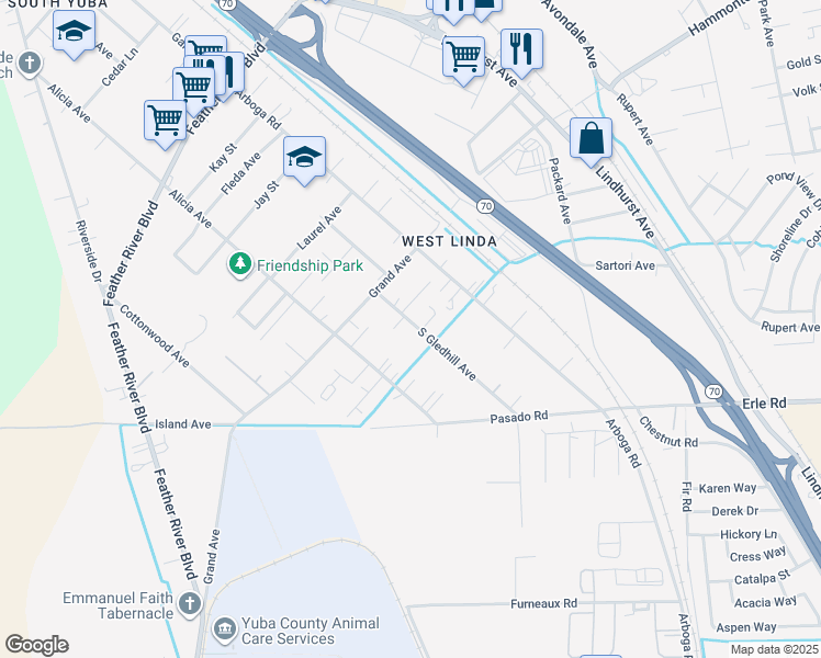 map of restaurants, bars, coffee shops, grocery stores, and more near 5594 South Gledhill Avenue in Olivehurst