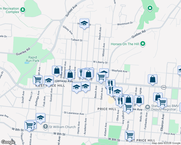 map of restaurants, bars, coffee shops, grocery stores, and more near 1240 1st Avenue in Cincinnati
