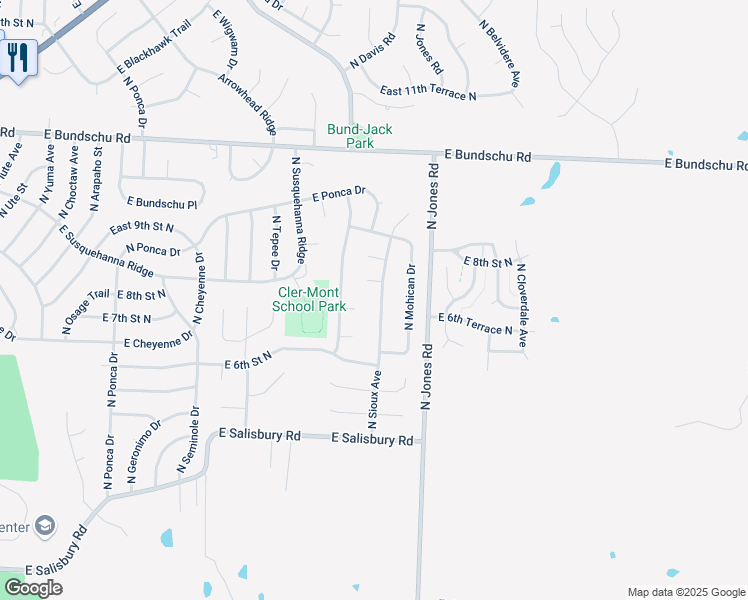 map of restaurants, bars, coffee shops, grocery stores, and more near 705 North Sioux Avenue in Independence