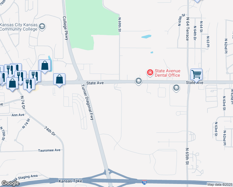 map of restaurants, bars, coffee shops, grocery stores, and more near 935 North 69th Street in Kansas City