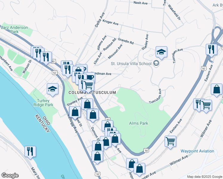 map of restaurants, bars, coffee shops, grocery stores, and more near 531 Tusculum Avenue in Cincinnati