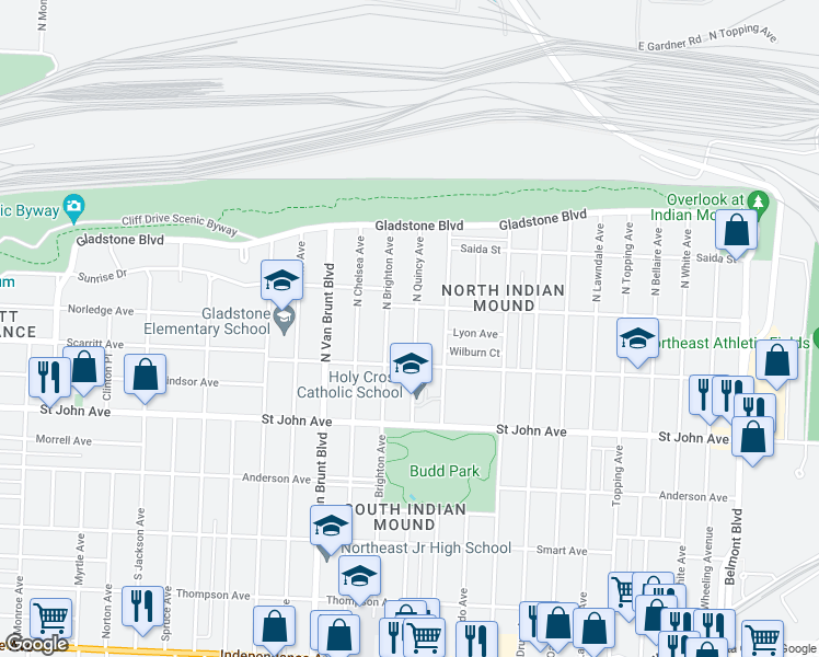 map of restaurants, bars, coffee shops, grocery stores, and more near 328 North Quincy Avenue in Kansas City