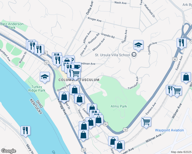 map of restaurants, bars, coffee shops, grocery stores, and more near 531 Tusculum Avenue in Cincinnati