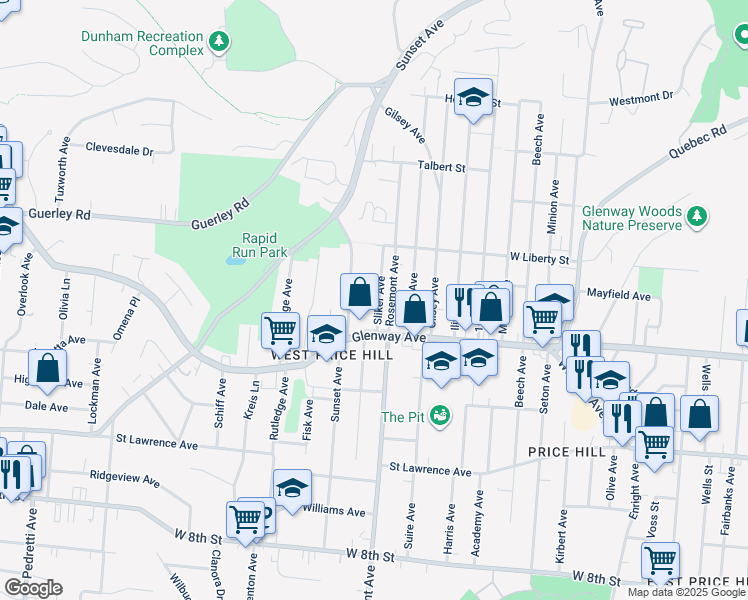 map of restaurants, bars, coffee shops, grocery stores, and more near 1231 Sliker Avenue in Cincinnati