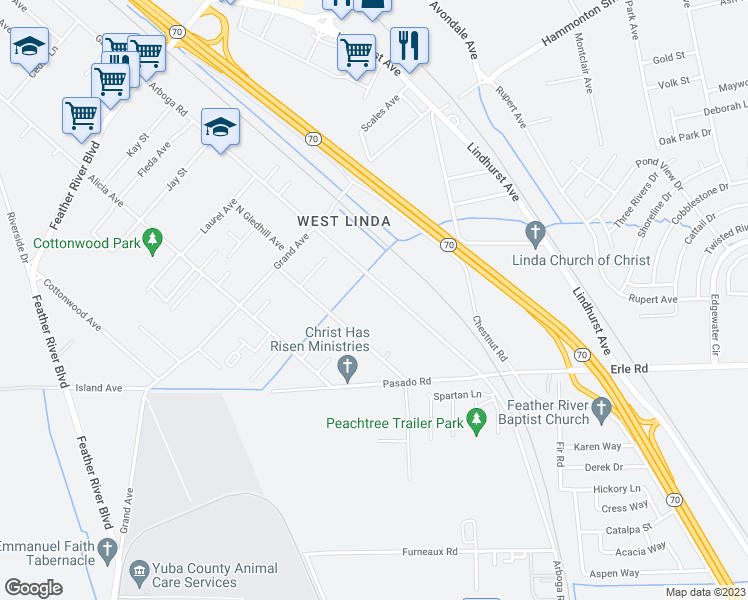 map of restaurants, bars, coffee shops, grocery stores, and more near 5592 Arboga Road in Olivehurst