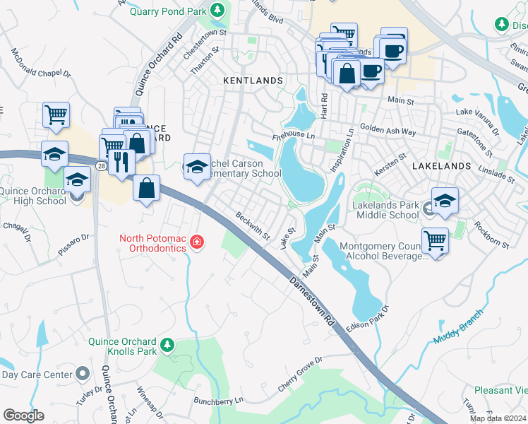 map of restaurants, bars, coffee shops, grocery stores, and more near 113 Thrift Street in Gaithersburg