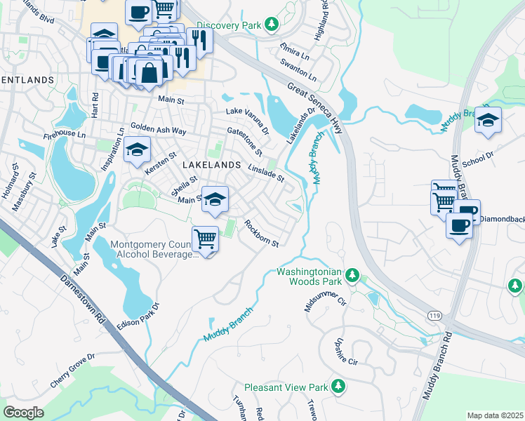 map of restaurants, bars, coffee shops, grocery stores, and more near 934 Featherstone Street in Gaithersburg