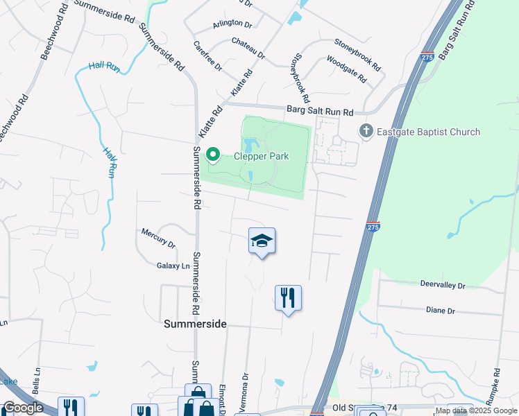map of restaurants, bars, coffee shops, grocery stores, and more near 667 Parkland Drive in Cincinnati