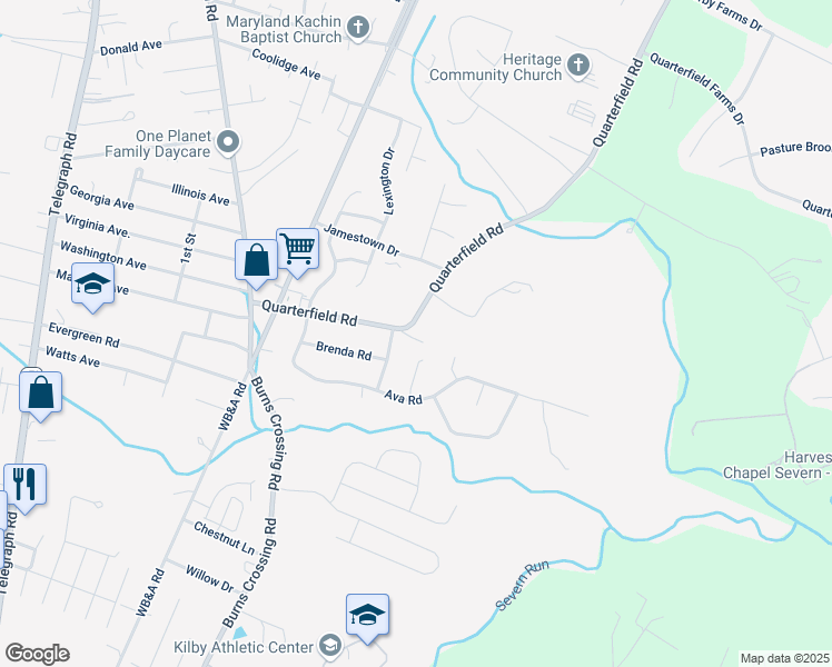 map of restaurants, bars, coffee shops, grocery stores, and more near 8237 Quarterfield Road in Severn