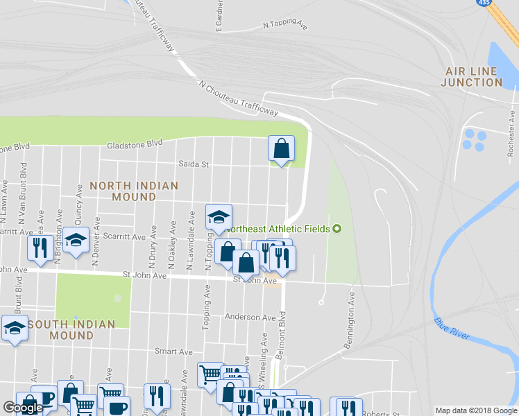 map of restaurants, bars, coffee shops, grocery stores, and more near 6013 Norledge Avenue in Kansas City