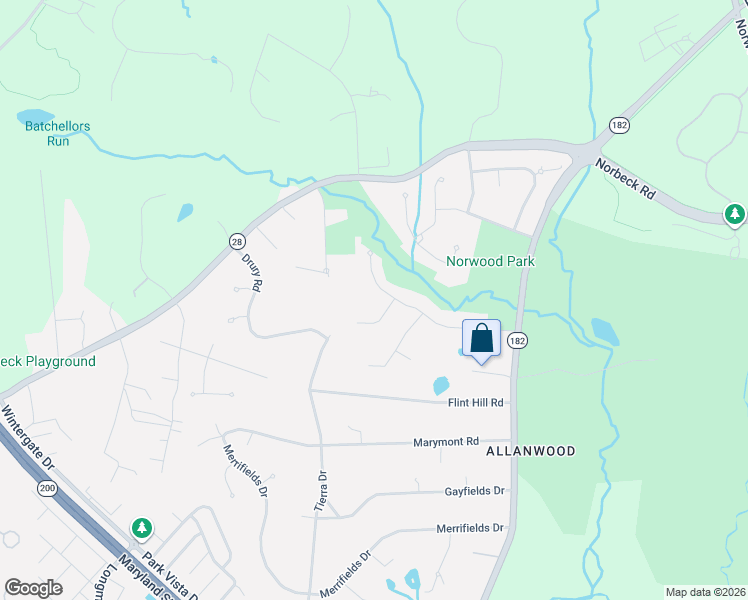 map of restaurants, bars, coffee shops, grocery stores, and more near 1916 Chapel Hill Road in Silver Spring