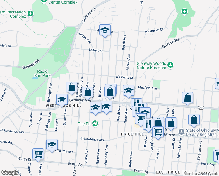 map of restaurants, bars, coffee shops, grocery stores, and more near 1240 1st Avenue in Cincinnati