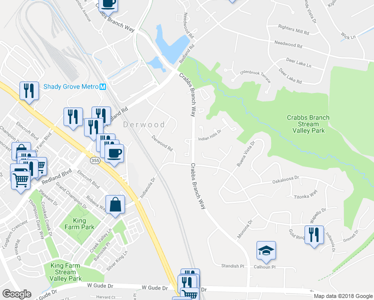 map of restaurants, bars, coffee shops, grocery stores, and more near 7737 Hiawatha Lane in Rockville