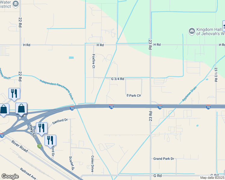 map of restaurants, bars, coffee shops, grocery stores, and more near 762 Goldenrod Court in Grand Junction