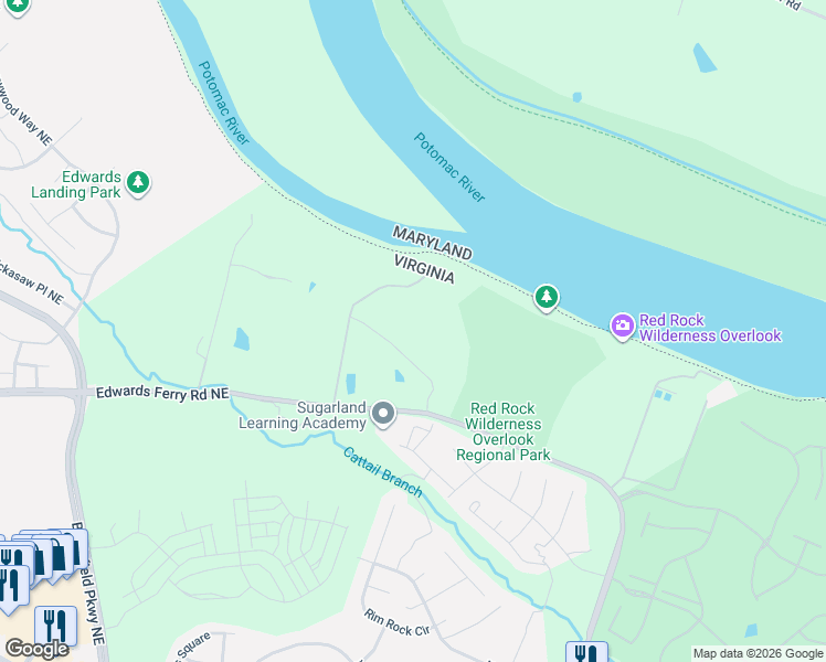 map of restaurants, bars, coffee shops, grocery stores, and more near Edwards Ferry Rd in Leesburg
