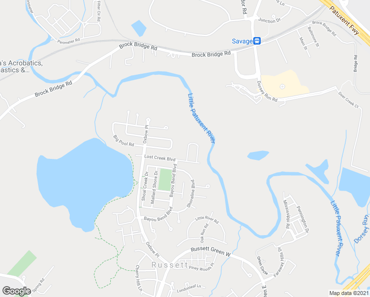 map of restaurants, bars, coffee shops, grocery stores, and more near 8008 Patuxent Landing Loop in Laurel