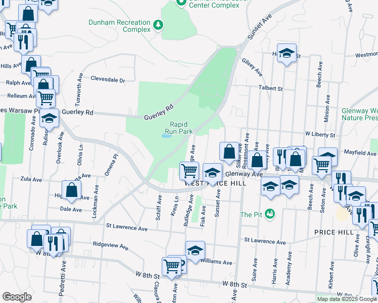 map of restaurants, bars, coffee shops, grocery stores, and more near 1261 Rutledge Avenue in Cincinnati