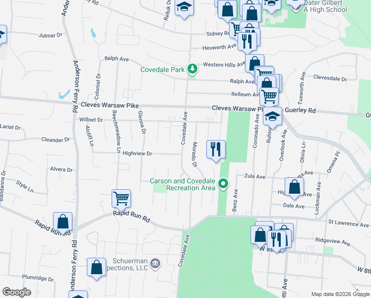 map of restaurants, bars, coffee shops, grocery stores, and more near in Cincinnati