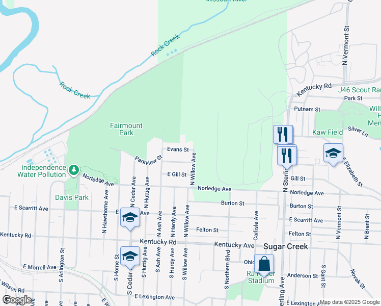 map of restaurants, bars, coffee shops, grocery stores, and more near 10440 East Chicago Avenue in Independence
