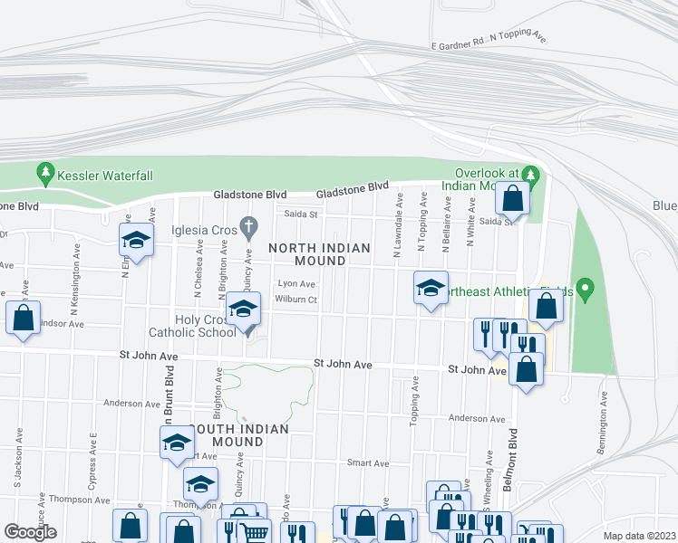 map of restaurants, bars, coffee shops, grocery stores, and more near 337 North Hardesty Avenue in Kansas City
