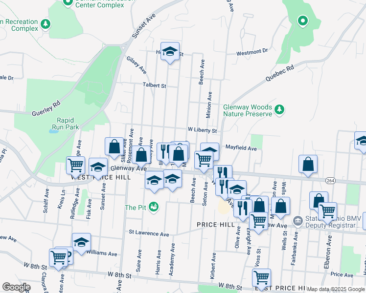 map of restaurants, bars, coffee shops, grocery stores, and more near 1240 1st Avenue in Cincinnati