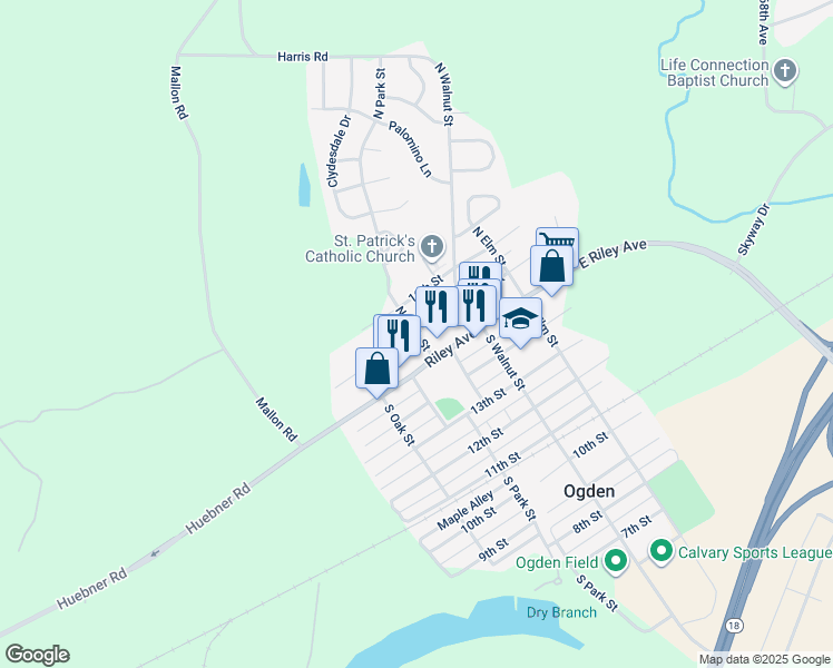 map of restaurants, bars, coffee shops, grocery stores, and more near 198 North Park Street in Ogden