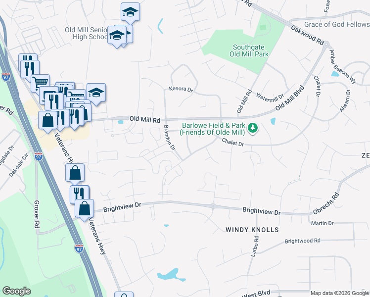 map of restaurants, bars, coffee shops, grocery stores, and more near 8248 Craver Road in Millersville